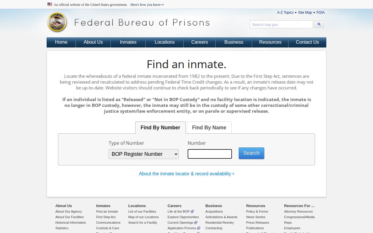 Federal BOP custody and release lookup for Rock County cases