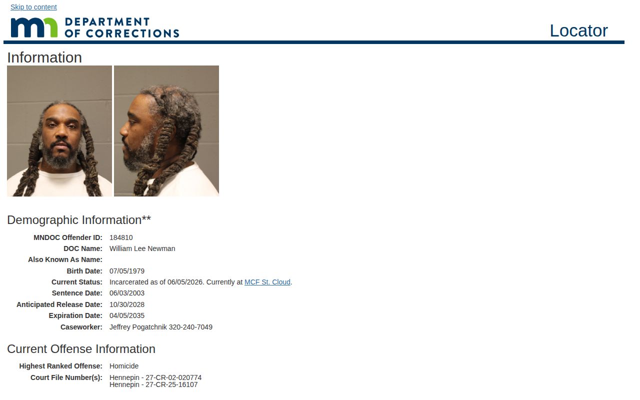 Rock County projected release date fields on Minnesota DOC result
